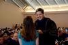 Angela Abbamonte, senior journalism major, receives the Kina S. Mallard Communication Arts Student of the Year Award from Web Drake, associate professor of communication arts and department chair, during Awards Day chapel. - Photo by Deanna Santangelo