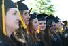 Social work graduates Amber Gaylord, Hayley Geeslin, Emily Gillespie, Carman Griffith, and Janica Humphrey wait patiently for their names to be called during spring graduation on the Great Lawn. - Photo by Deanna Santangelo