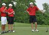 Micah Gentle (right) talks with Ryan Chandler (left) and Brett Barry during the practice round at the NAIA National Tournament at TPC Deere Run. - Photo by Steven Aldridge
