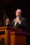 David S. Dockery, president of the university, welcomes new students and their families during a time of worship in the GM Savage Memorial Chapel. - Photo by Jacob Moore