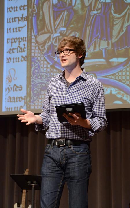 Greg Thornbury, dean of the school of theology and missions, speaks on "The Wisdom of the Egyptians" during a time of worship for new students and their families in the GM Savage Memorial Chapel.