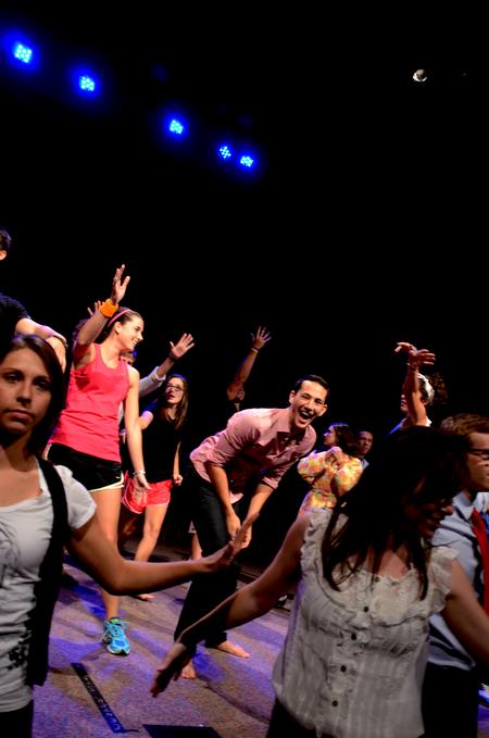Focus leaders entertain the incoming freshmen at their annual Focus Show, by acting out skits and singing songs. 
