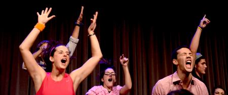 Focus leaders entertain the incoming freshmen at their annual Focus Show, by acting out skits and singing songs. 
