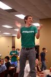Zach McMillan, sophmore intercultural studies major, starts a flashmob in the Brewer Dining Hall to promote Lifegroups to new students. - Photo by Zac Calvert