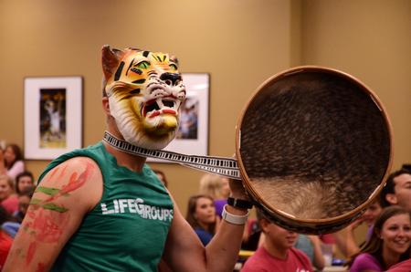 Ben Wright, sophomore dms major, dresses up for a Lifegroup leader flashmob in the Brewer Dining Hall. 