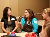 Haelim Allen, assistant professor of art, and Melinda Posey, assistant professor of art, talk with new art students during Dinner with your Department in the Carl Grant Event Center. - Photo by Deanna Santangelo