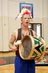 Ben Wright, sophomore dms major, bangs on a drum during the LifeGroup presentations for new students.  - Photo by Deanna Santangelo