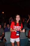 Chelsea Gwaltney, freshman nursing major, has fun at the annual SAC Game Show.   - Photo by Zac Calvert