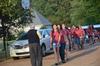 Students are greeted by David S. Dockery, president of the university, as they arrive for the annual ice cream social hosted by the Dockerys. More than 350 students attended the event.  - Photo by Morris Abernathy