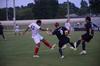 Diego Santos fights for possession against defenders.  Union University men's soccer team opened off the season with a win over Wallace State Community College, 4-1. 
 - Photo by Ebbie Davis