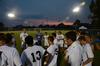 The Bulldog soccer team meets after their win over Wallace State Community College.  - Photo by Ebbie Davis
