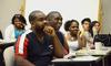 Dennis Reggans, senior psychology major, listens during S.O.A.R. Orientation about resources available to help achieve success in college education. - Photo by Jacob Moore