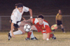 Marko Pavlovic (#20) plays with intensity against a Lyon defender. Union defeated Lyon College (Ark.), 4-0, during LIFE Group night.  - Photo by Jonathan Blair