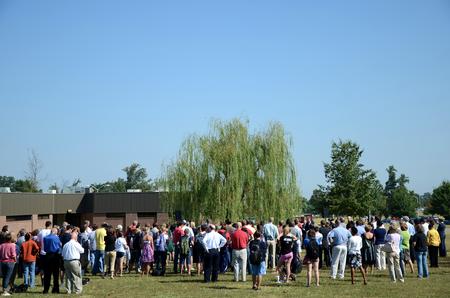 The Union community gathers at the tree planted in memory of the September 11, 2001, terrorist attacks. This memorial service took place for the 10 year reunion of the attacks.