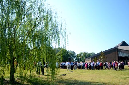 The Union community gathers at the tree planted in memory of the September 11, 2001, terrorist attacks. This memorial service took place for the 10 year reunion of the attacks.