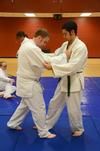 9/23/11 - Jonathan Rogers, senior applied linguistics major, and Stephan Rabenhorst, sophomore political science major, practice initial steps in a judo throw.  - Zac Calvert