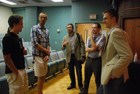 Matthew Anderson (right), author of “Earthen Vessels: Why Our Bodies Matter to Our Faith,” talks to students and faculty following his lecture.