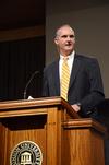 David Montague, Director of Memphis Teacher Residency, speaks in chapel about missions within the United States and how we are to "live and love and serve and bless." - Photo by Zac Calvert