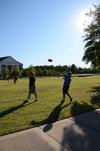 Nathan Foster, freshman nursing major, and Josh Graves, freshman sport management major, practice flag football out on the Great Lawn.  - Photo by Zac Calvert