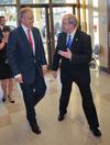 David S Dockery (right), president of the university, welcomes Former British Prime Minister Tony Blair to Jackson, TN. - Photo by Morris Abernathy