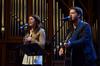 Bethany Gaines, freshman elementary education major, and TJ Hester, senior philosophy major, lead music in chapel during Faith in Practice week.  - Photo by Anne Richoux