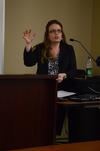 Andrea McDaniels speaks on "Global Vision: Exploring Avenues of International Work and Service" during the Town and Gown lecture series.  - Photo by Anne Richoux