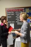 Hannah Wakefield, senior English major, speaks to Elizabeth Wood with the Ethics & Religious Liberty Commission during Career U. - Photo by Zac Calvert