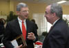 President Dockery talks with Harry L. Smith, recipient of the Honorary Alumnus Award, after the awards luncheon during Homecoming 2004. - Photo by Jim Veneman