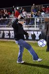 Curtis Schulz, junior applied linguistics major, juggles a soccer ball during halftime between the Bulldog Soccer team and Trevecca Nazarene University.  Union won 2-0 in their last match of the season. - Photo by Zac Calvert