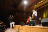 Kyle Gallop, freshman English major, dances while musician Jon Foreman performs in the Homecoming Concert in the G.M. Savage Memorial Chapel. - Photo by Zac Calvert