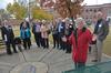 Ramona Mercer, a retired missionary and friend of Union University,  gives the class of 1962 a walking tour of Union's previous campus downtown. - Photo by Morris Abernathy