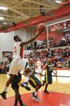 Antoine Hall goes for a lay-up against Belhaven in the Bulldog homecoming game.  Hall scored 12 points in the game, aiding in an 87-66 victory.  - Photo by Zac Calvert