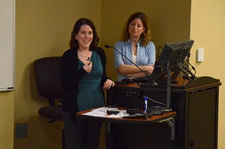 Jennifer Escue and Louisa Saratora, who serve with Catholic Charities of Tennessee, give a lecture titled, "Beyond Good Intentions: When Culture, Crisis, and Social Services Intersect" at a Town and Gown lecture. 
