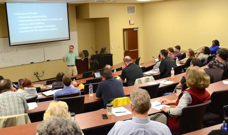 Donald Jordan, mental health clinician for West Tennessee Healthcare and community developer and trainer for Area Relief Ministries, speaks during the Town and Gown lecture series on "The Congregation as Expert: A New Way Forward." 