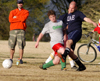 Action from the men's intramural soccer championship between SAE 1 and Onions 1. - Photo by Kristen Nicole Sayres