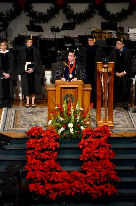 David S. Dockery, president of the university, welcomes the class of 2011 and their families and friends to Union's Fall Commencement Service at West Jackson Baptist Church.