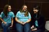 Celia Leatherwood, freshman special education major, Katie Russell, freshman elementary education major, and AlLee Browning, junior early childhood/elementary education major, talk together at Movie in the Bowld. - Photo by Anne Richoux