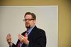 Hunter Baker, associate professor of political science, speaks on the current political situation in the United States during the Media, Politics & Democracy Town & Gown session in Providence Hall. - Photo by Zac Calvert