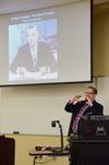 Hunter Baker, associate professor of political science, speaks during a Town & Gown session in Providence Hall. - Photo by Zac Calvert