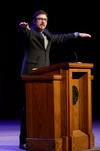 Taylor Worley, assistant professor of Christian thought & tradition and associate dean for spiritual life, talks to students in chapel prior to a message from Tony Merida, pastor of Imago Dei Church in Raleigh, NC.  - Photo by Anne Richoux