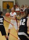 Photo by Jacob Moore
Lady Bulldog LaTesa McLaughlin looks for a pass during a game Feb. 11 against Freed Hardeman at the Fred DeLay Gymnasium. - Photo by Jacob Moore