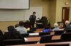 Students, employees, and community members listen as Greg Thornbury, dean of the school of theology and missions and vice president for spiritual life, speaks at the Town & Gown: Media, Politics, & Democracy lecture series.  - Photo by Anne Richoux