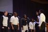 Derique Cannon, junior electrical engineering major, leads the MOSAIC choir as they perform in chapel. - Photo by Zac Calvert