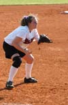 Jessica Kee stands ready at third base. - Photo by Steven Aldridge