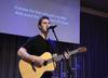 Brett Perkins, senior Christian studies major, leads chapel music. - Photo by Jacob Moore