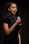 Chamara Hamilton-Corley, freshman music education major, sings in chapel prior to a message from Harry Reeder. - Photo by Anne Richoux