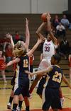 Adenike Dawodo goes up for a shot during a game against Blue Mountain College. - Photo by Jacob Moore