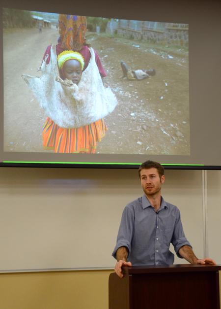 Garrett Hubbard, visual journalist for <em>USA TODAY</em>, speaks during the Town & Gown lecture series in Providence Hall.