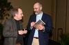 Jimmy Davis, vice president for the regional campuses, chats with Peter Leithart, senior theology scholar at New Saint Andrews College in Moscow, Idaho, following Leithart's lecture. - Photo by Anne Richoux