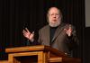 Terry Mattingly, director of the Washington Journalism Center, speaks during chapel about Christian music and the need for beauty and art in modern culture.
 - Photo by Jacob Moore